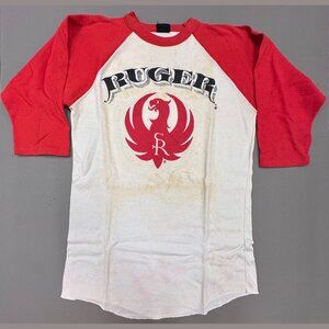 Vintage 80s RUGER Firearms Gun Raglan 3/4 sleeve T Shirt XL Single Stitch Red #3